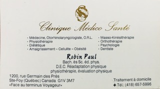 Première carte professionnelle de Robin Paul à la Clinique Médico-Santé de Sainte-Foy