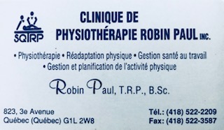 Carte historique de la Clinique de physiothérapie Robin Paul à Québec